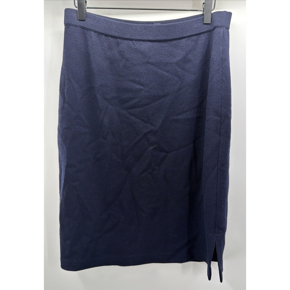 St John Basics Knee Skirt‎ Size 10 Womens Navy Santana Knit Pull On Coastal VTG
